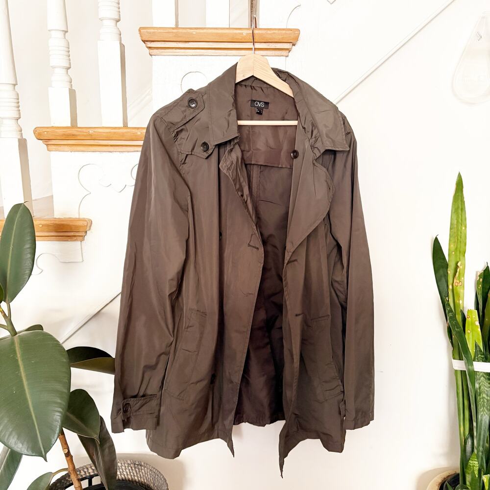 OVS Lightweight Brown Button Front Jacket with Pockets Lined Size L Large